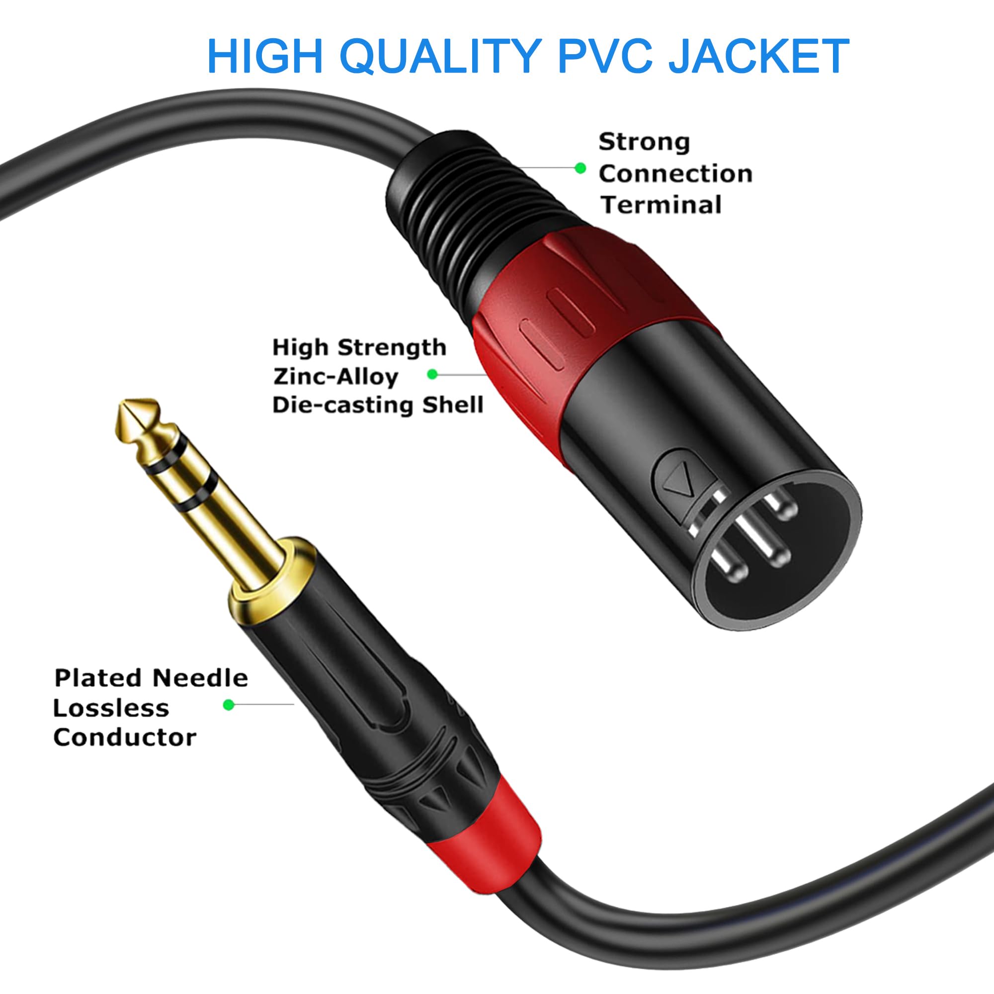 LanSenSu XLR to 1 4 TRS Stereo Adapter Cable, 2 Pack - 6.6ft, Compatible with Mixer, Microphone, XLR, Power Amplifier, Monitor - View 4 of 7