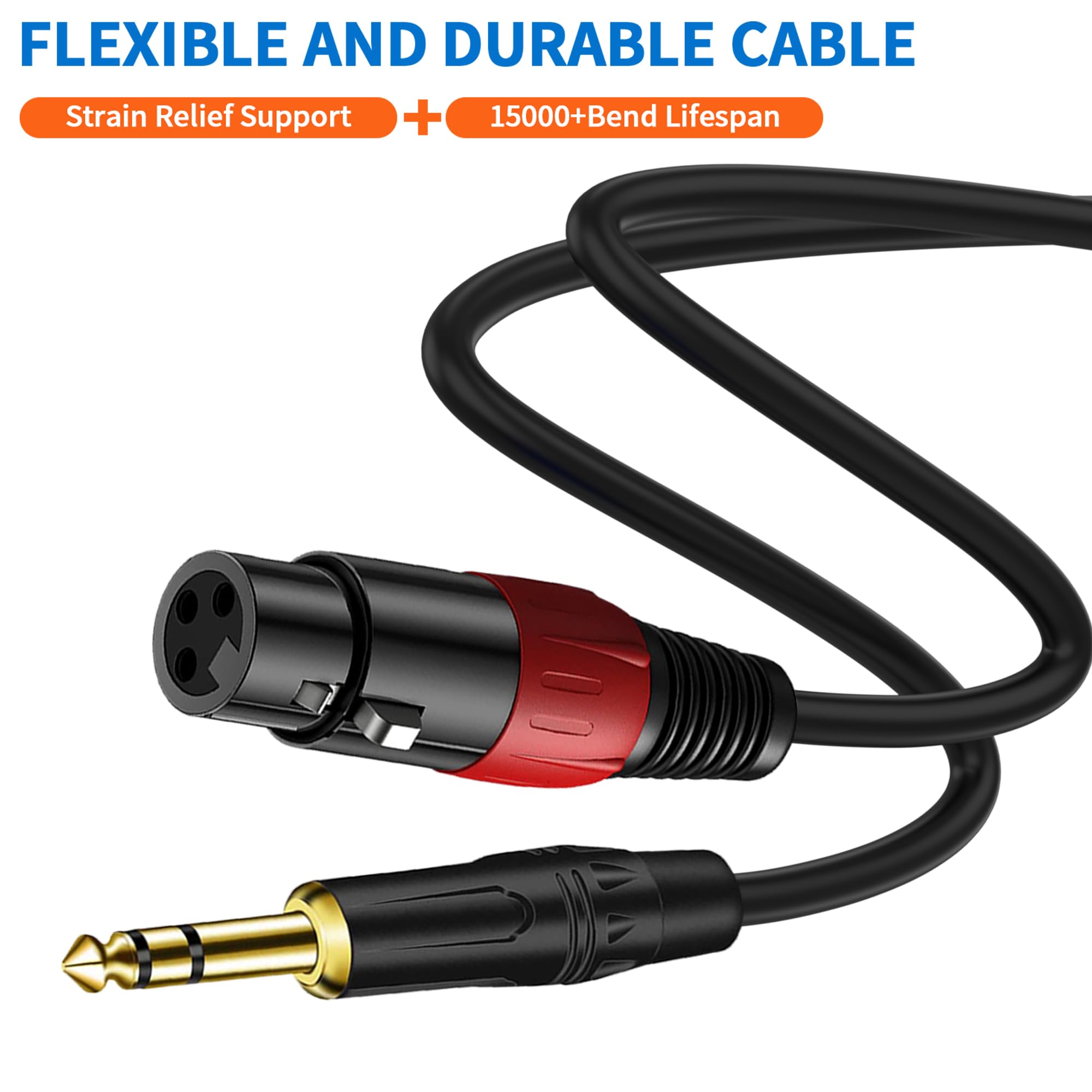 LanSenSu XLR to 1 4 TRS Stereo Adapter - XLR Female to 1 4 Inch (6.35mm) Stereo Balanced Microphone Audio Converter Adapter Cable 2Pack (6.6ft) - View 3 of 7