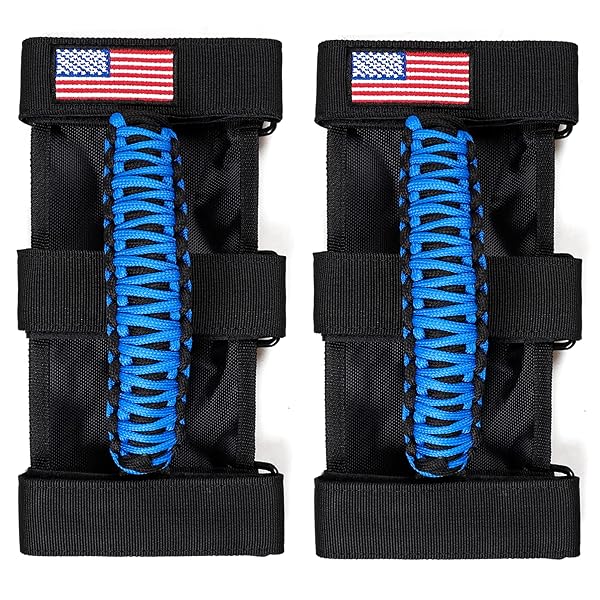 BESTAOO BESTAOO 2 x Roll Bar Grab Handles Paracord Grip Handle for Jeep Wrangler YJ TJ JK JL & Gladiator JT 1955-2022 UTV ATV, Fit for 2 to 4-inch Roll Bars, Upgrade Metal Buckle (Blue)