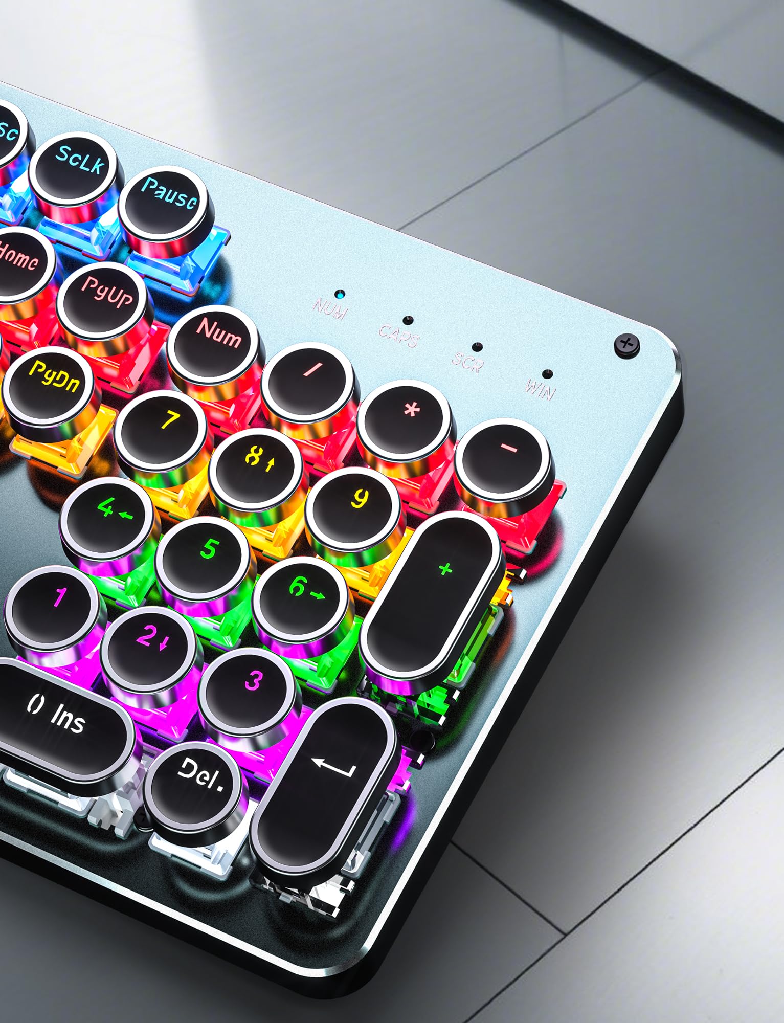 Typewriter Style Mechanical Gaming Keyboard Blue Switch, Rainbow LED Backlit Wired Computer Keyboards Mouse and Pad Combo, Metal Panel Retro Punk - View 6 of 7