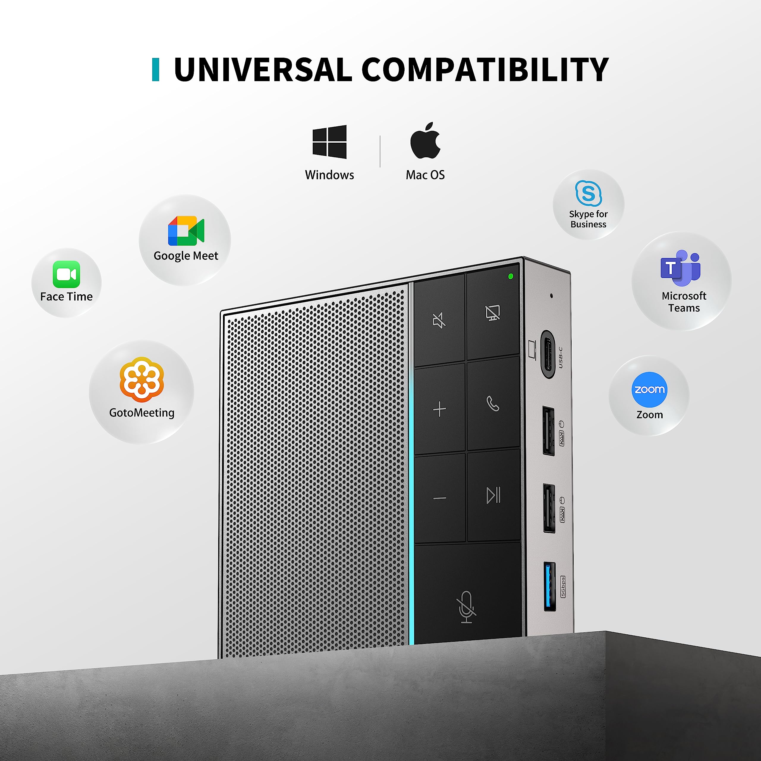 HiDock HiDock Conference Speaker and Microphone with Mute Project Enhanced Voice Pickup Full Duplex Noise Cancelling USB C Speaker for Home Office Grey - View 6 of 7