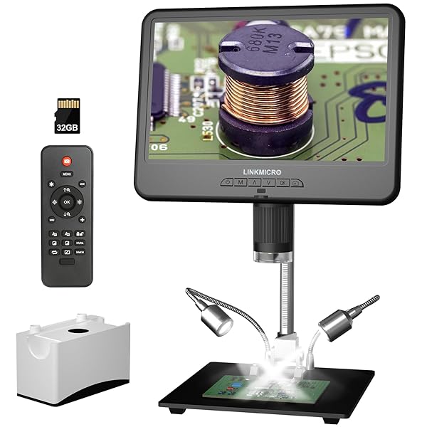 LINKMICRO LINKMICRO LM210 10.1 Inch LCD Coin Digital Microscope Full View for Error Coins Soldering Electronics Repair 260X Magnifier with Lights