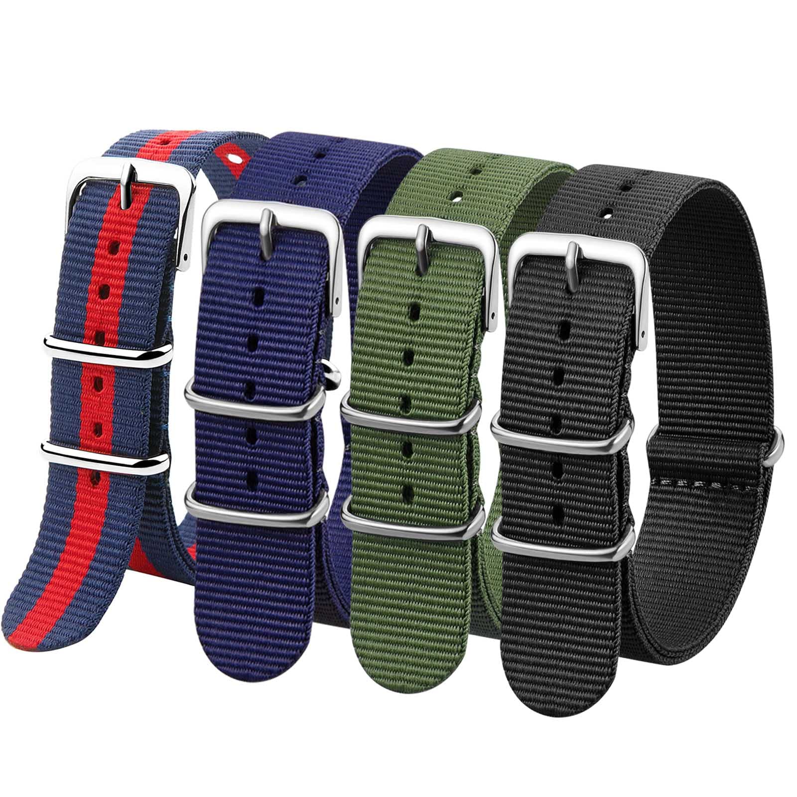 Verbstel Nylon Watchband Replacement Quick Release Heavy Buckle Watchstraps for Men Women (18MM, Red Blue Blue Green Black)