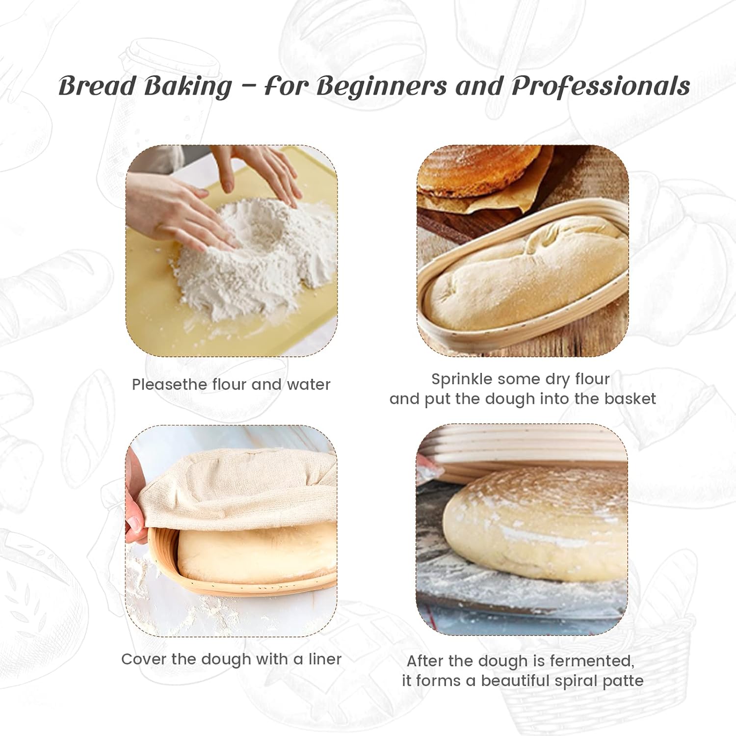 Joyyy Joyyy Sourdough Bread Proofing Baskets Set of 2 Oval 10 Inch with Liner for Dough Rising and Baking - View 4 of 7