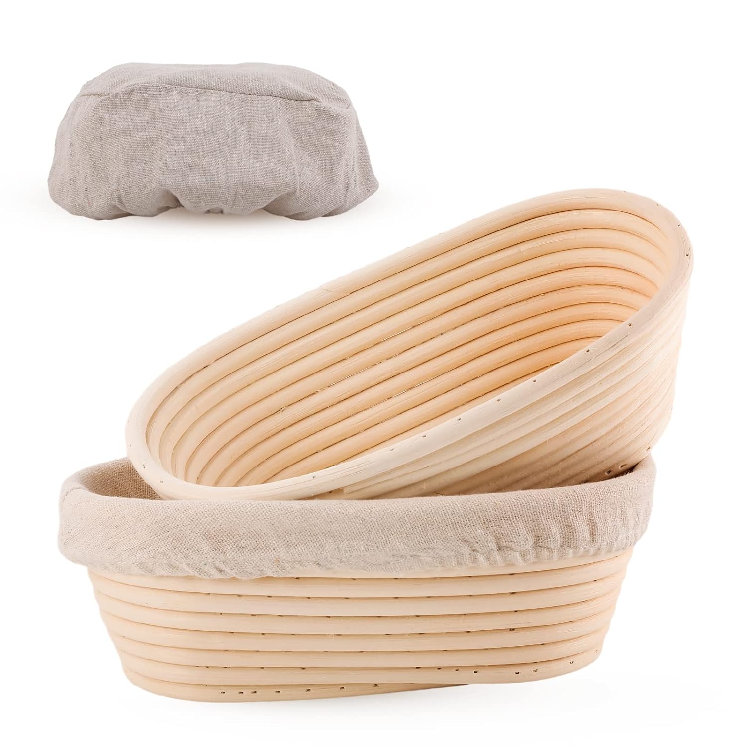 Joyyy Joyyy Sourdough Bread Proofing Baskets Set of 2 Oval 10 Inch with Liner for Dough Rising and Baking