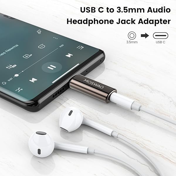 MOSWAG MOSWAG USB C to 3.5mm Audio Adapter for iPhone 15, Samsung Galaxy S23, Pixel 7 - Zinc Alloy, High-Quality Sound - View 4 of 8