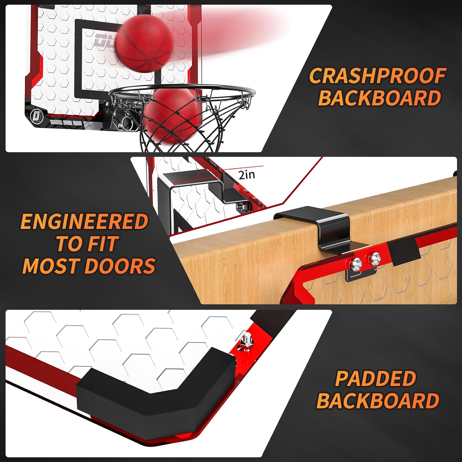 TEMI TEMI Indoor Basketball Hoop Mini Set with 4 Balls Over The Door for Kids and Adults Perfect Gift for Boys and Girls Ages 3 to 12 - View 3 of 5