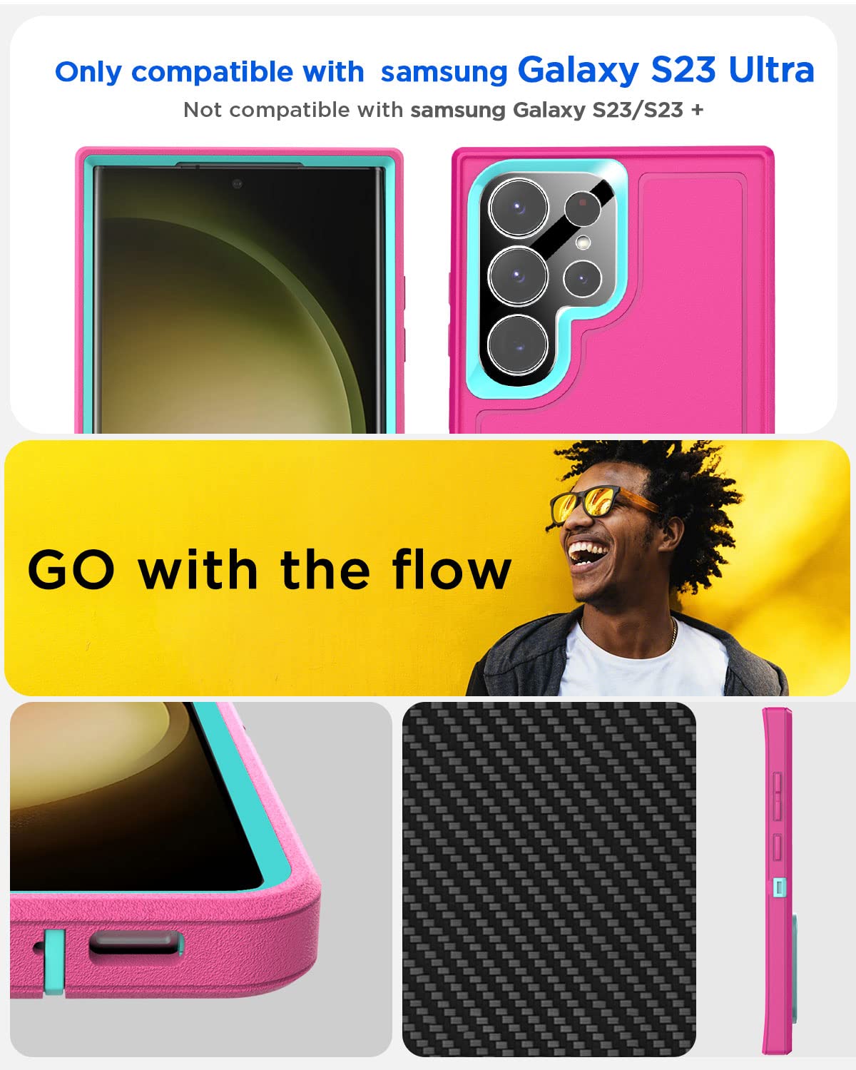 AICase AICase Heavy Duty Samsung Galaxy S23 Ultra Case with Kickstand and Glass Screen Protector Rugged Shockproof Full Body Protection - View 2 of 7