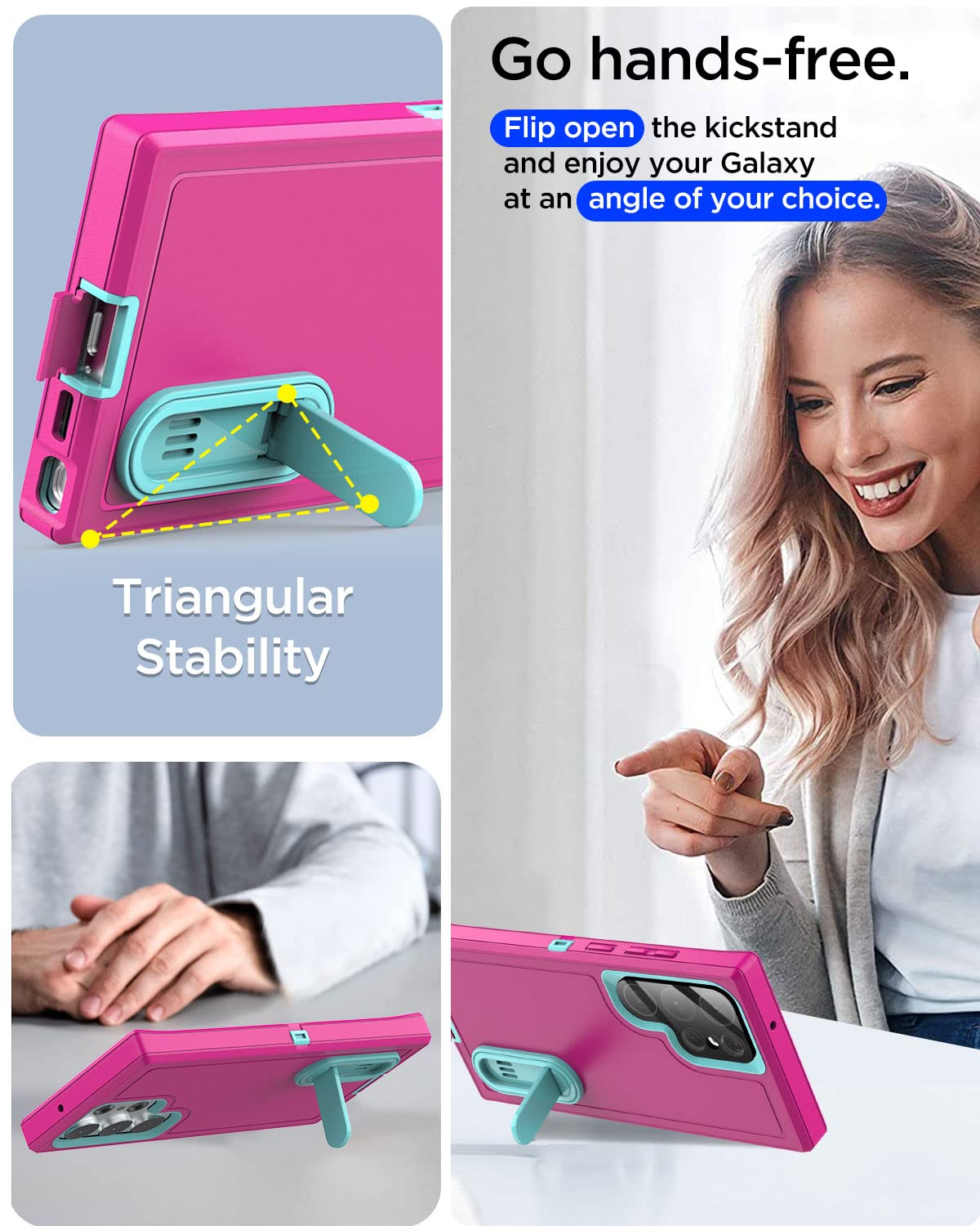 AICase AICase Heavy Duty Samsung Galaxy S23 Ultra Case with Kickstand and Glass Screen Protector Rugged Shockproof Full Body Protection - View 3 of 7