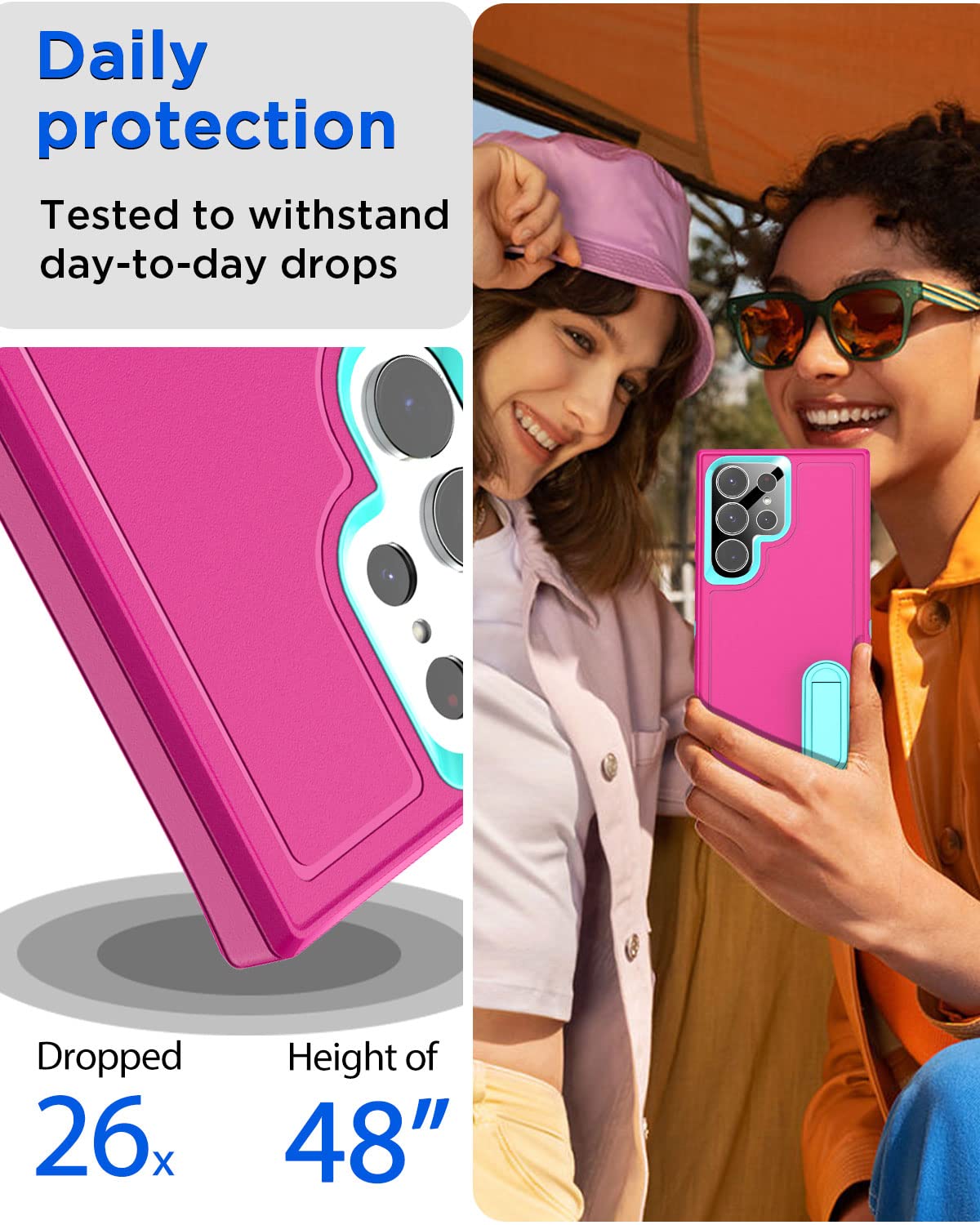 AICase AICase Heavy Duty Samsung Galaxy S23 Ultra Case with Kickstand and Glass Screen Protector Rugged Shockproof Full Body Protection - View 4 of 7