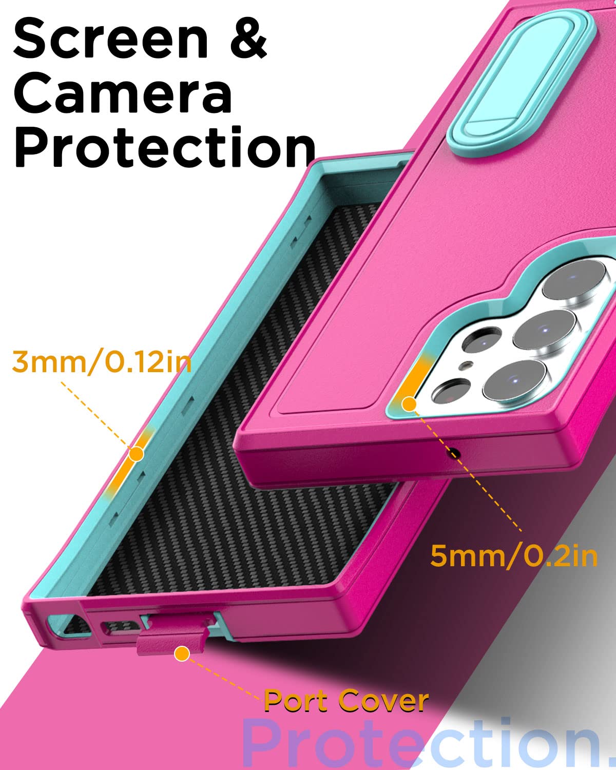 AICase AICase Heavy Duty Samsung Galaxy S23 Ultra Case with Kickstand and Glass Screen Protector Rugged Shockproof Full Body Protection - View 6 of 7