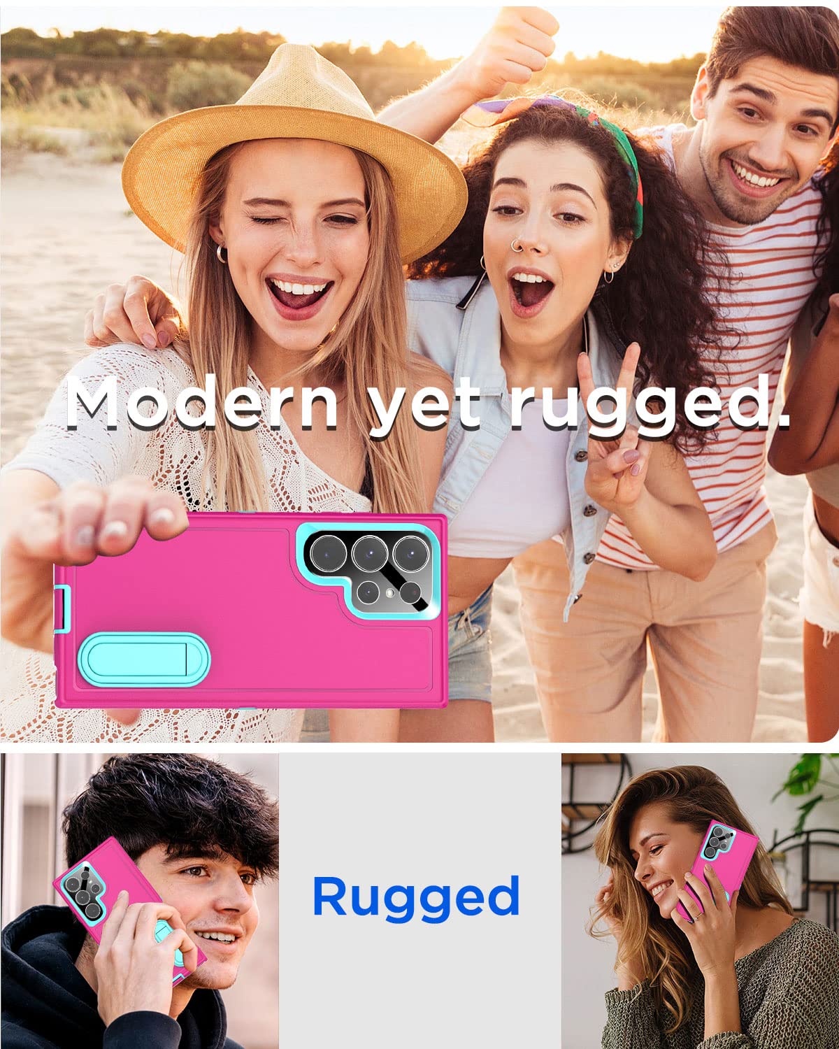 AICase AICase Heavy Duty Samsung Galaxy S23 Ultra Case with Kickstand and Glass Screen Protector Rugged Shockproof Full Body Protection - View 7 of 7