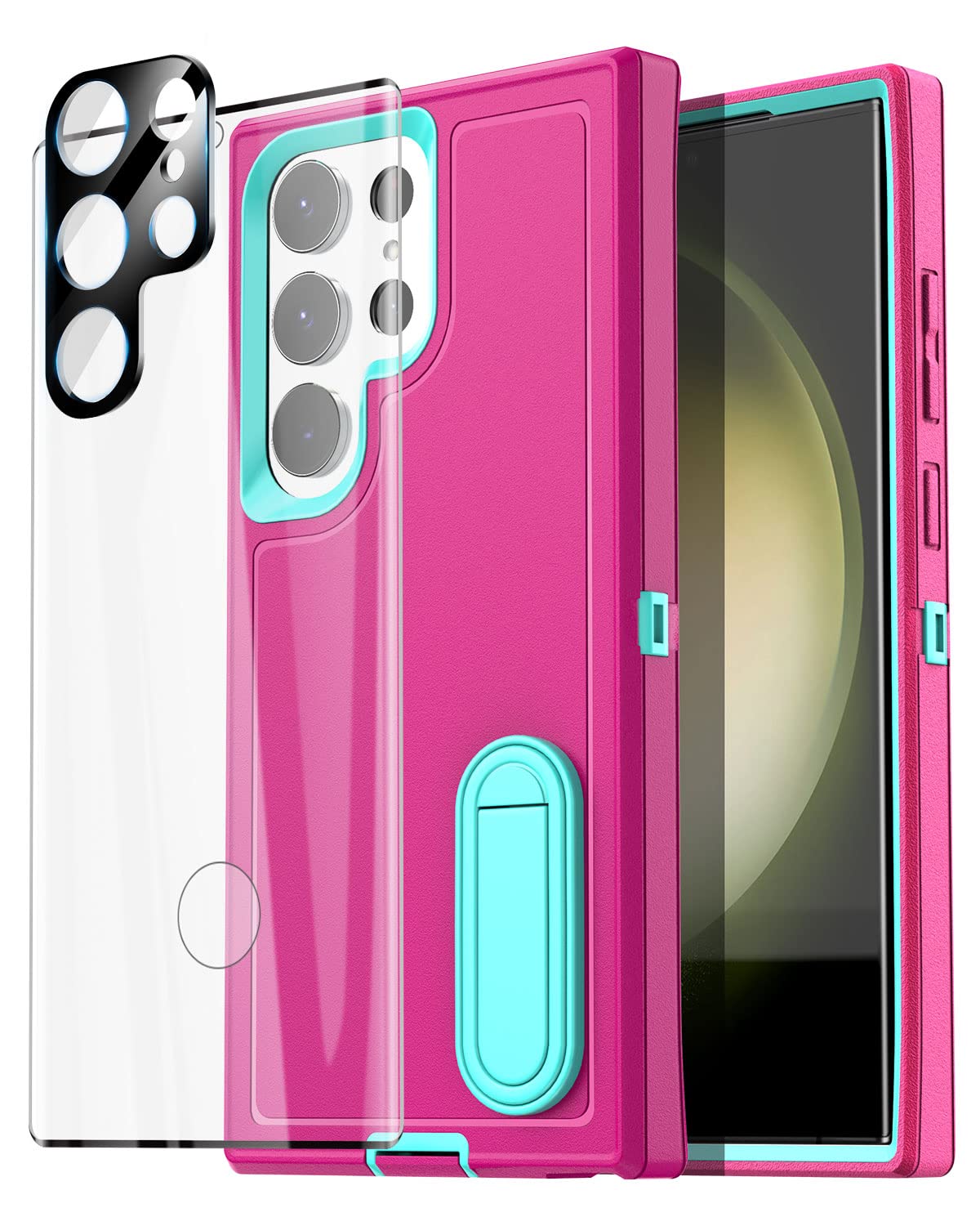 AICase AICase Heavy Duty Samsung Galaxy S23 Ultra Case with Kickstand and Glass Screen Protector Rugged Shockproof Full Body Protection