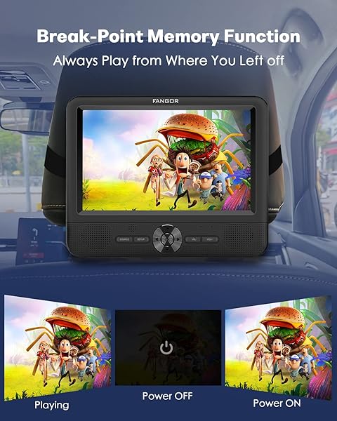 FANGOR FANGOR 7.5 Inch Dual Portable DVD Player for Car with Dual Screen Last Memory AV Out USB SD Card All Regions - View 7 of 10