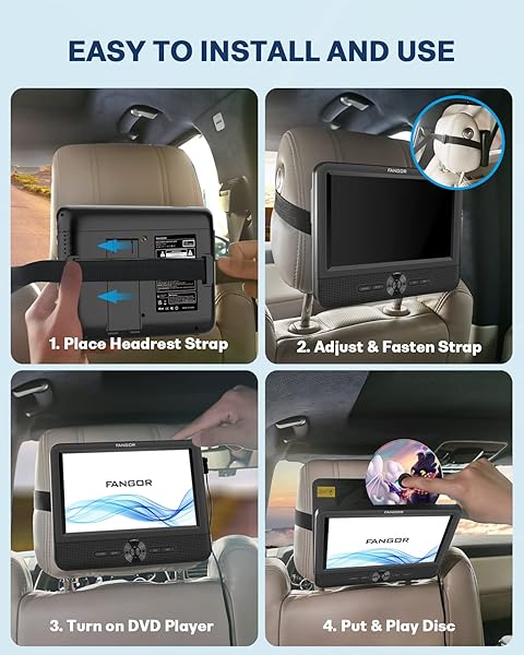 FANGOR FANGOR 7.5 Inch Dual Portable DVD Player for Car with Dual Screen Last Memory AV Out USB SD Card All Regions - View 9 of 10