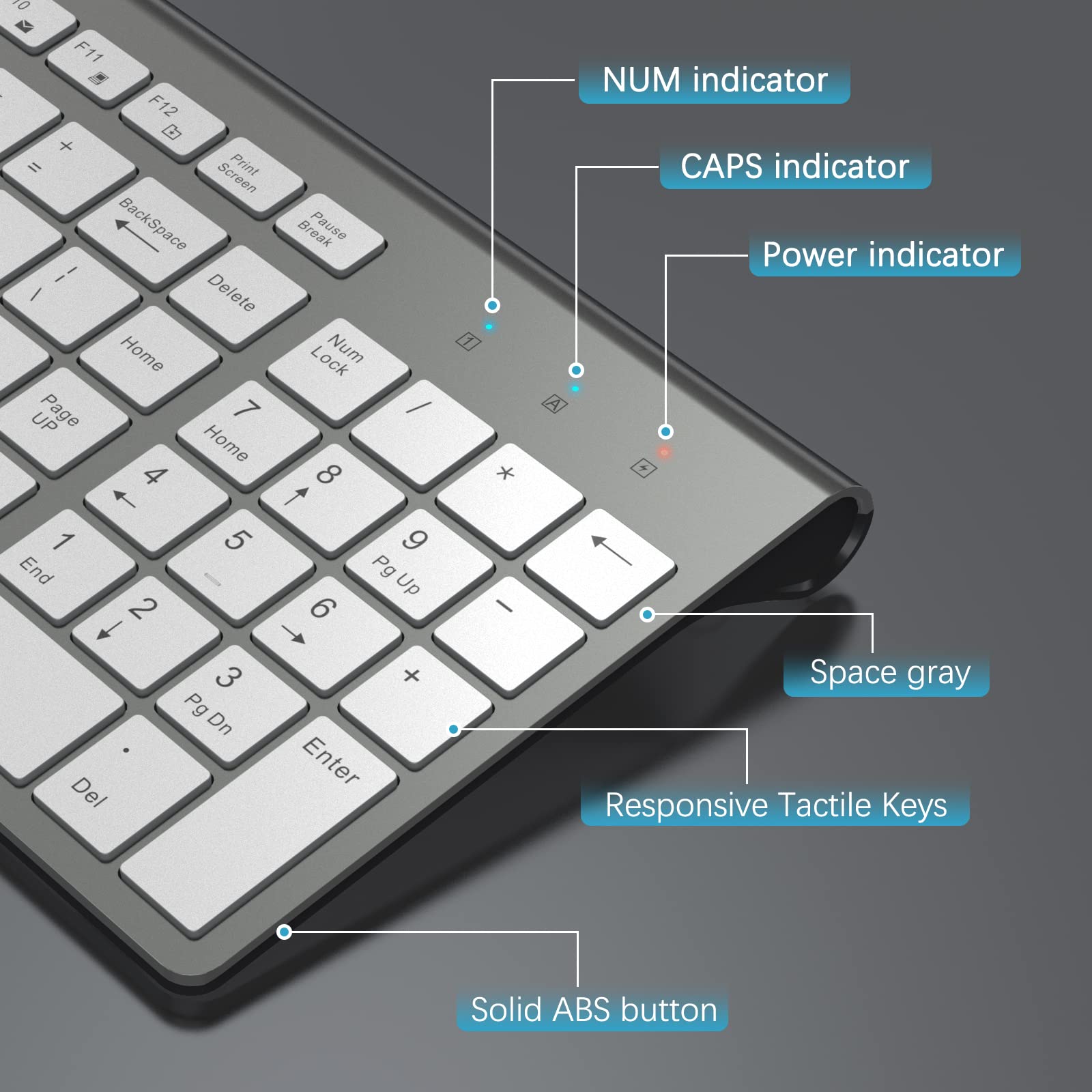 JOYACCESS J JOYACCESS Slim Ergonomic Wireless Keyboard and Mouse Combo Portable Comfortable Typing for Laptop Computer Desktop PC Grey Silver - View 3 of 7