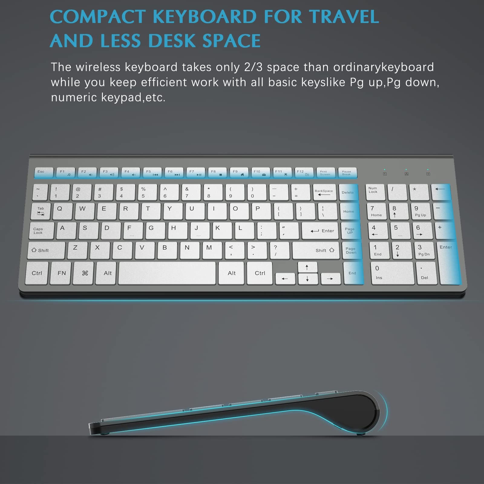 JOYACCESS J JOYACCESS Slim Ergonomic Wireless Keyboard and Mouse Combo Portable Comfortable Typing for Laptop Computer Desktop PC Grey Silver - View 4 of 7
