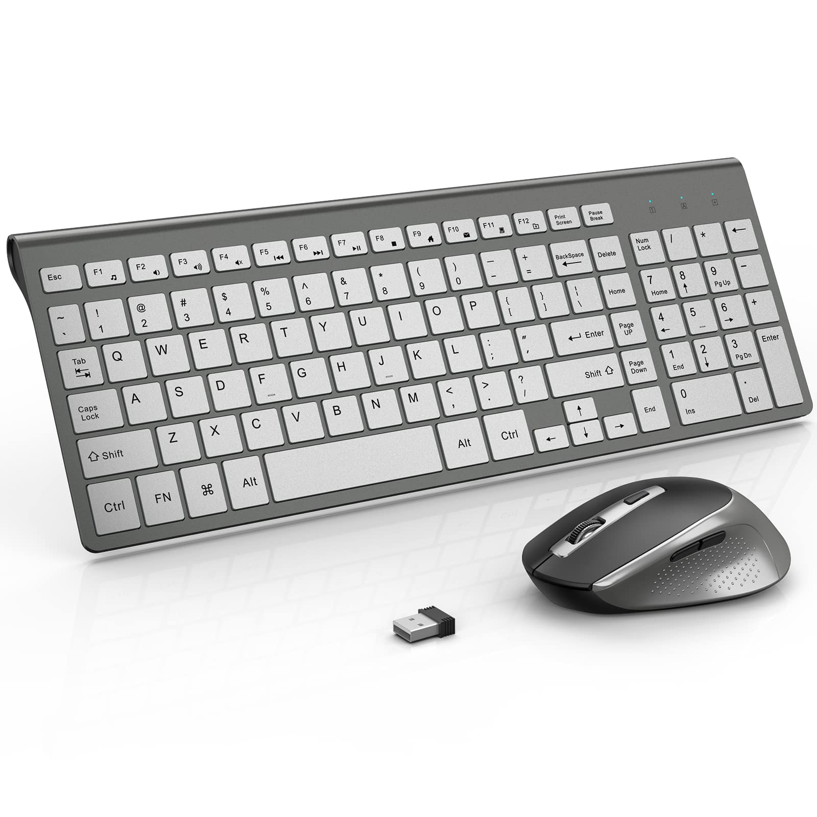 JOYACCESS J JOYACCESS Slim Ergonomic Wireless Keyboard and Mouse Combo Portable Comfortable Typing for Laptop Computer Desktop PC Grey Silver
