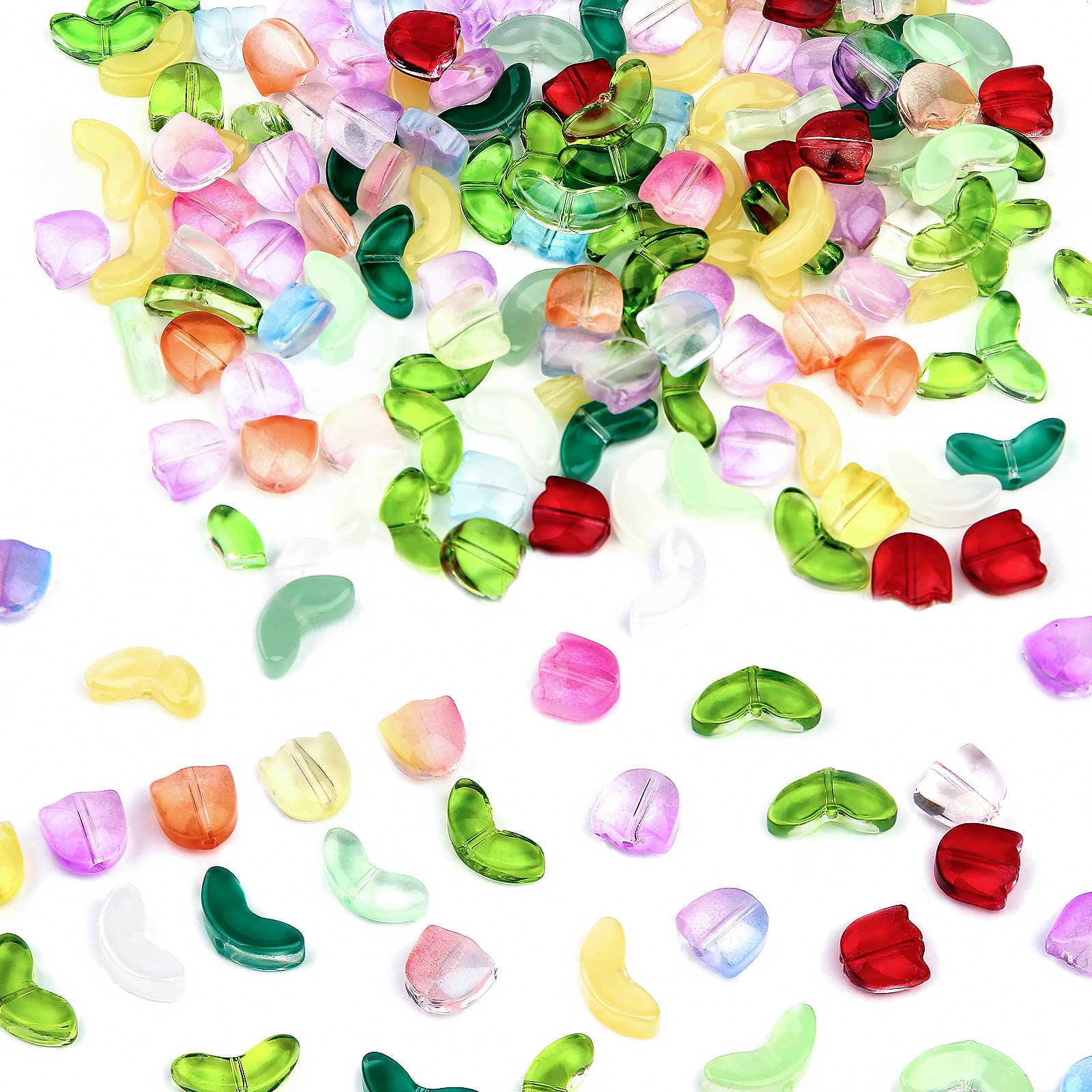 160pcs Tulip Flower Beads, Colorful Translucent Glass Flower Beads Handcraft Tulip Spacer for DIY Necklace Bracelet Jewelry Making (Mixed Color)