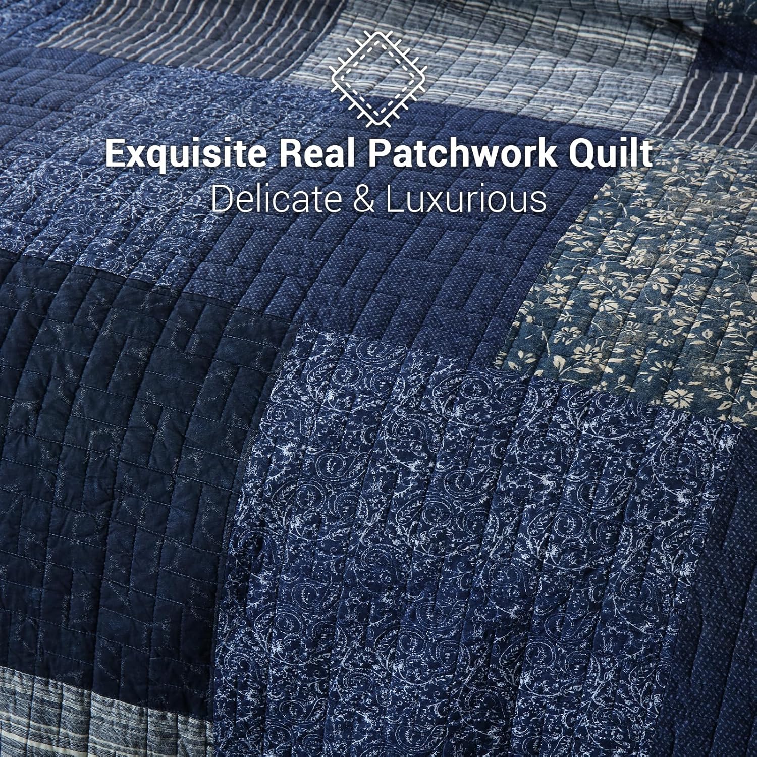 Yvooxny Yvooxny King Size Reversible Lightweight Quilt Set 3 Piece Plaid Floral Cotton Bedding with Pillow Shams for All Seasons Azure Blue 98x106 - View 4 of 8