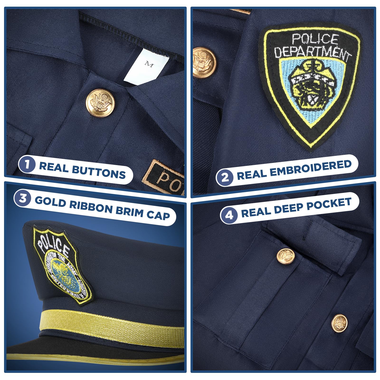 Tepsmigo Tepsmigo Kids Police Officer Costume with Uniform Recorder and Shoulder Lights Halloween Role Play Kit for Boys and Girls - View 4 of 7