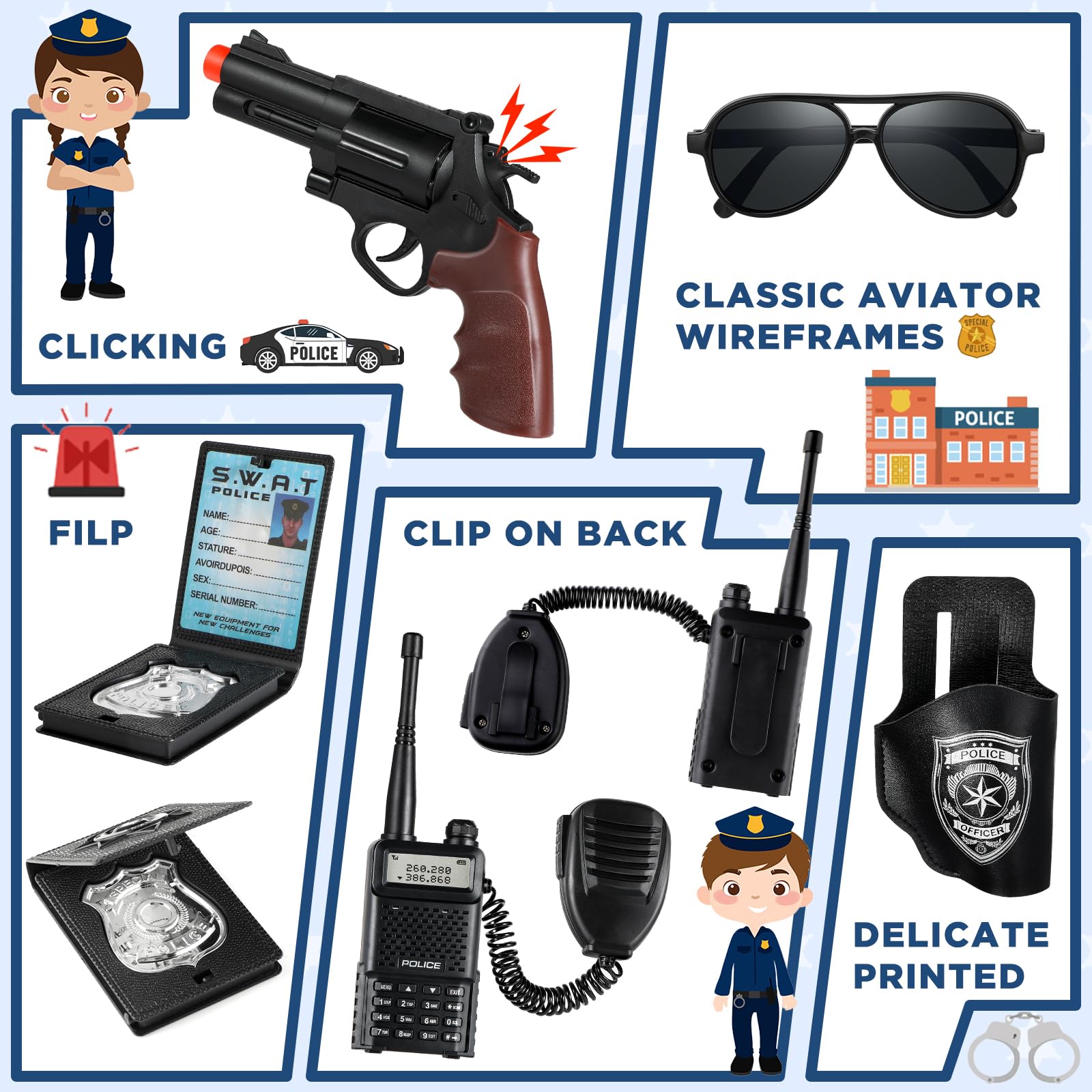 Tepsmigo Tepsmigo Kids Police Officer Costume with Uniform Recorder and Shoulder Lights Halloween Role Play Kit for Boys and Girls - View 5 of 7