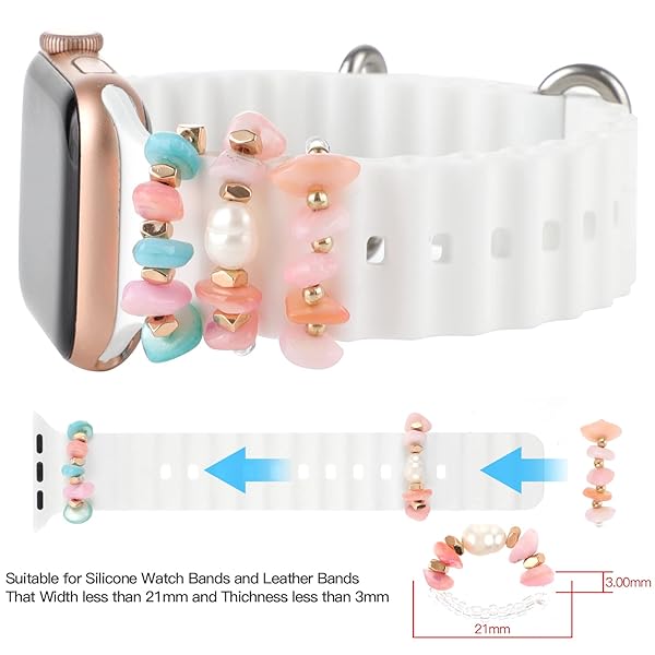 REALSIGN Stylish Stretchy Beaded Watch Bands for Apple Watch: Cute Charms & Accessories for All Series - View 4 of 9