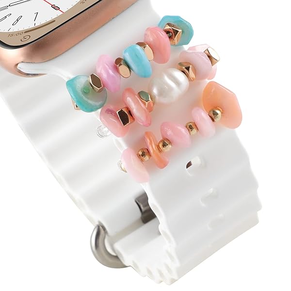 REALSIGN Stylish Stretchy Beaded Watch Bands for Apple Watch: Cute Charms & Accessories for All Series - View 6 of 9