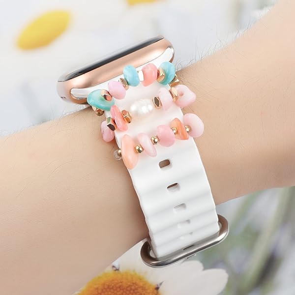 REALSIGN Stylish Stretchy Beaded Watch Bands for Apple Watch: Cute Charms & Accessories for All Series - View 7 of 9