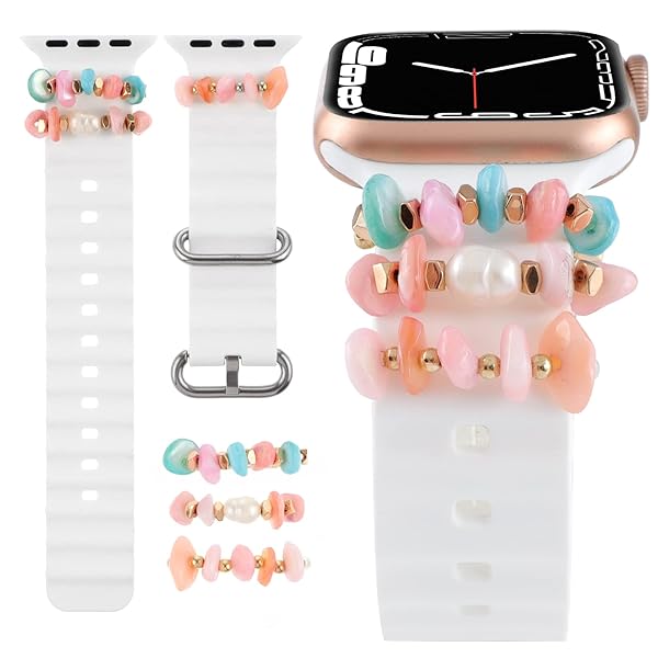 REALSIGN Stylish Stretchy Beaded Watch Bands for Apple Watch: Cute Charms & Accessories for All Series
