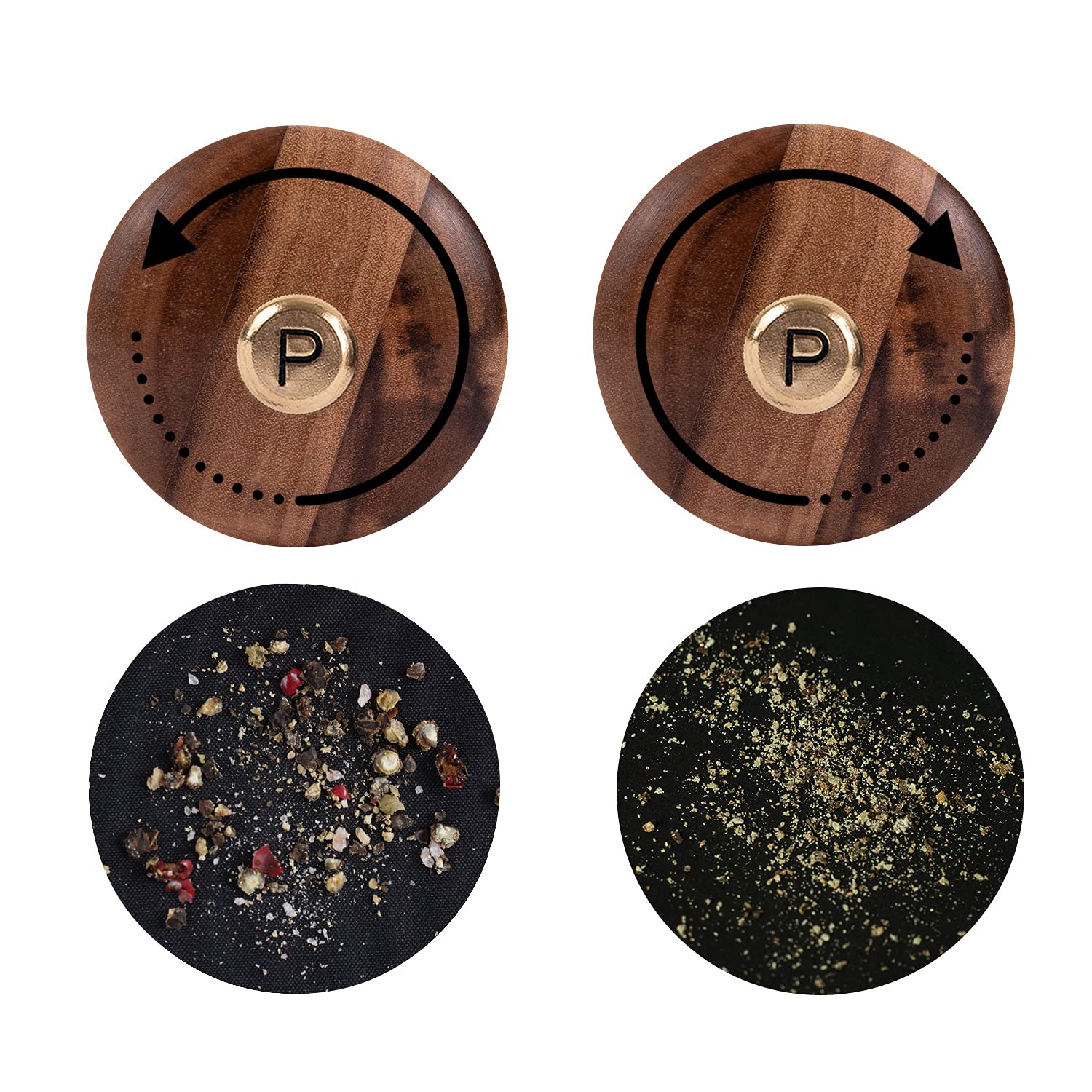 DeroTeno DeroTeno Adjustable Salt and Pepper Grinder Set with Tray Stainless Steel and Acacia Wood 16.5 cm Height Perfect for Kitchen Use - View 6 of 9