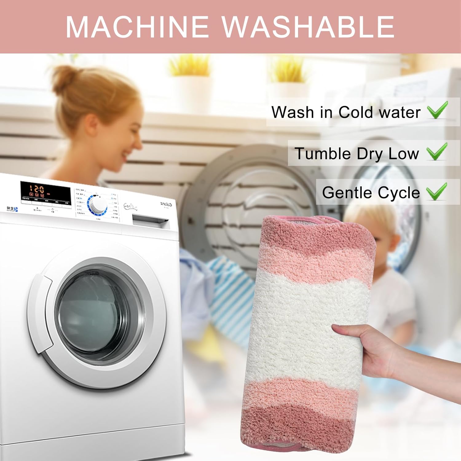 HAOCOO HAOCOO Pink Bathroom Rugs Washable Soft Non Slip Funny Bath Mat Luxury Microfiber Absorbent Carpet for Shower Tub Bedroom 18x25 inch - View 6 of 7