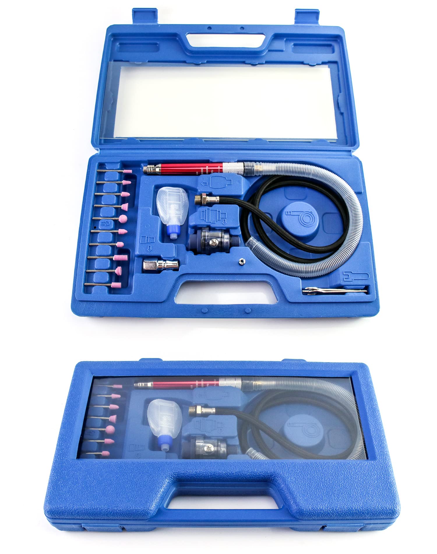 QWORK Air Micro Grinder, 2 Set 1 8" Mini Pencil Polishing Cutting Tool Pneumatic Pencil Die Grinder, 65000 RPM Free Speed