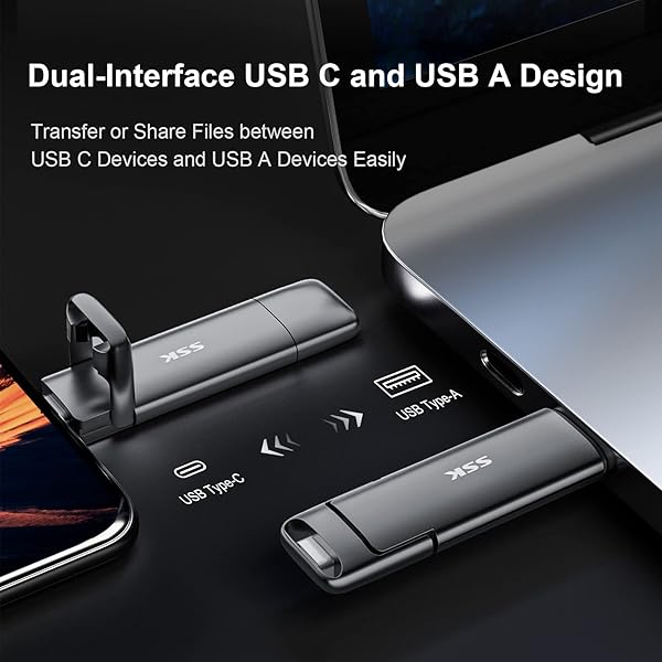 SSK SSK 128GB Dual USB C Flash Drive: 2-in-1 Type C & USB A 3.2 Gen2 for iPhone 15, Android, Laptop - 550MB/s Speed - View 5 of 8