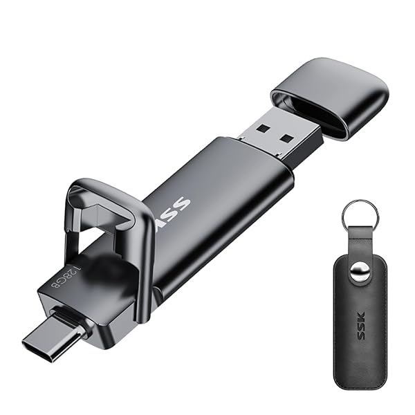 SSK SSK 128GB Dual USB C Flash Drive: 2-in-1 Type C & USB A 3.2 Gen2 for iPhone 15, Android, Laptop - 550MB/s Speed