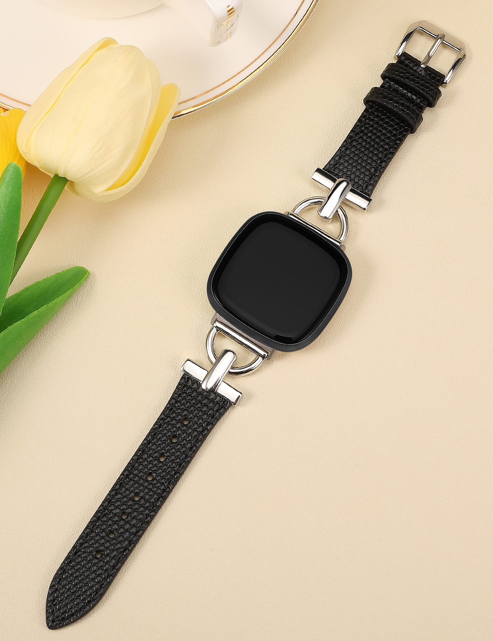 Wearlizer Women's Leather Band for Fitbit Versa 3 4 Sense 2 - Elegant D-Shape Metal Buckle, Premium Leather, Skin-Friendly, Secure Connectors, 1 Year - View 2 of 6