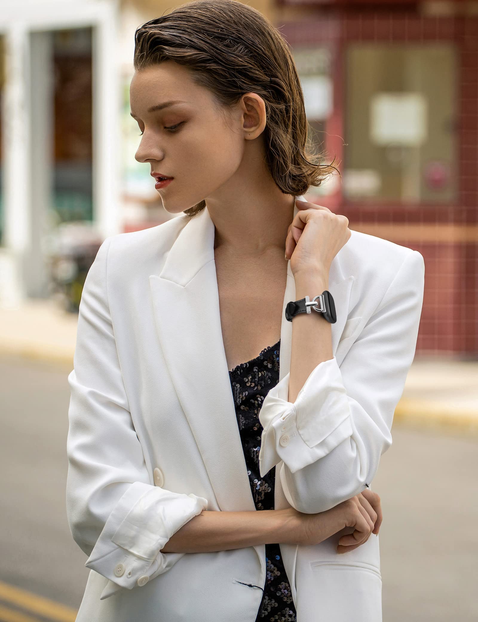 Wearlizer Women's Leather Band for Fitbit Versa 3 4 Sense 2 - Elegant D-Shape Metal Buckle, Premium Leather, Skin-Friendly, Secure Connectors, 1 Year - View 6 of 6