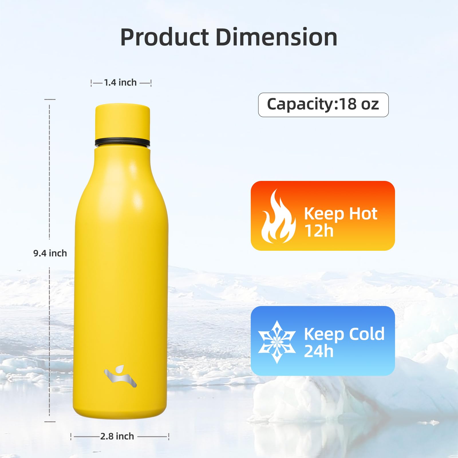Konokyo Konokyo 18 oz Insulated Water Bottle with Strap Double Wall Stainless Steel Vacuum Flask Yellow - View 2 of 7