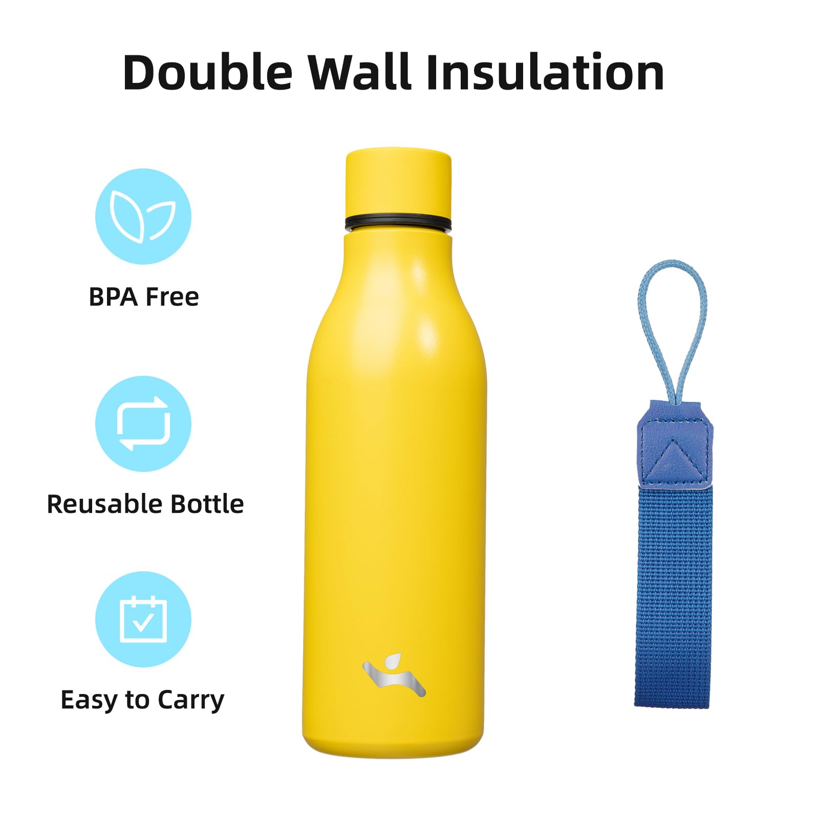 Konokyo Konokyo 18 oz Insulated Water Bottle with Strap Double Wall Stainless Steel Vacuum Flask Yellow - View 3 of 7