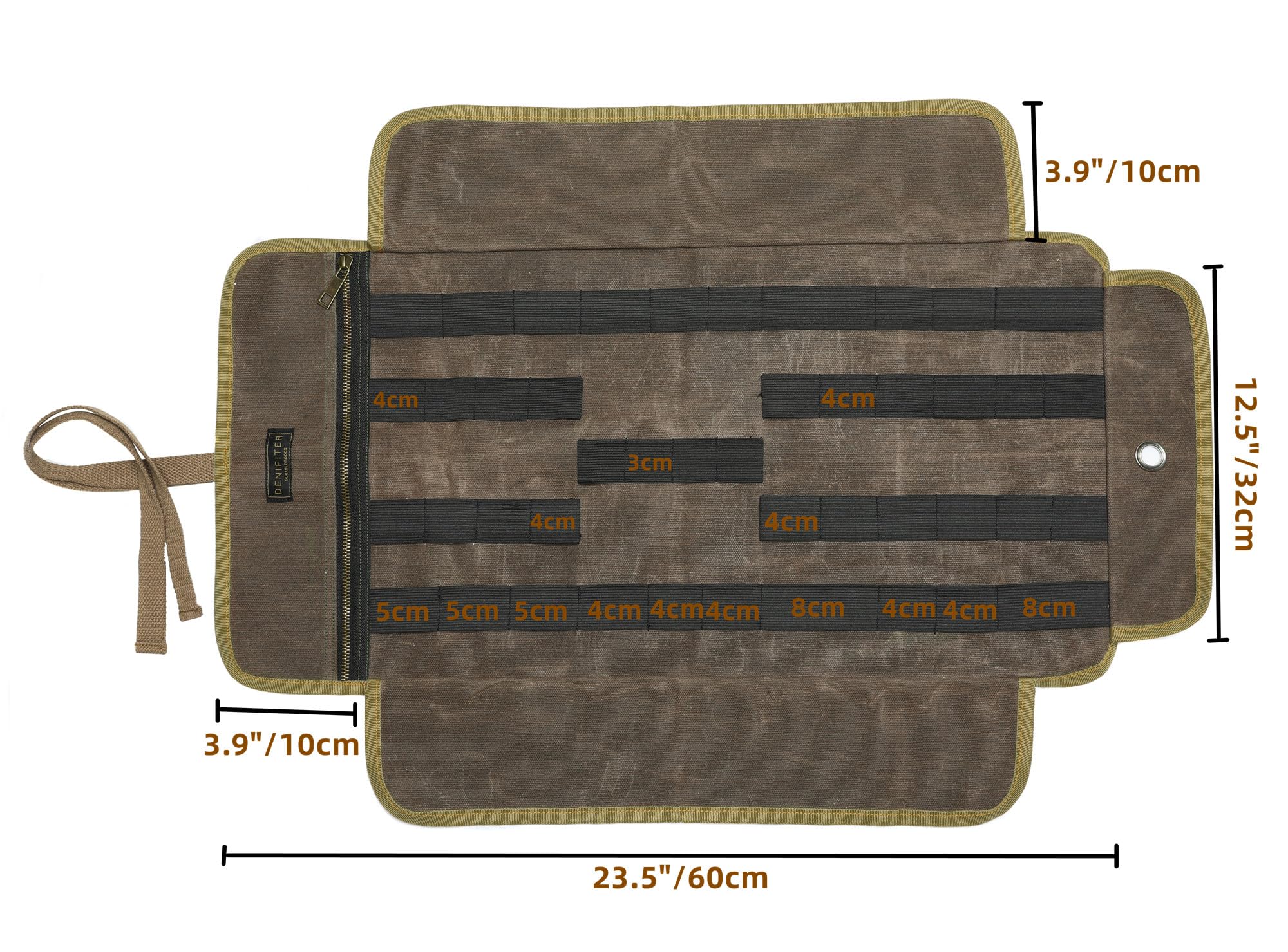 Denifiter Heavy Duty 16OZ Waxed Canvas Tool Bag with Straps and Zipper Compartment for Wrenches and Tools in Grey - View 2 of 6