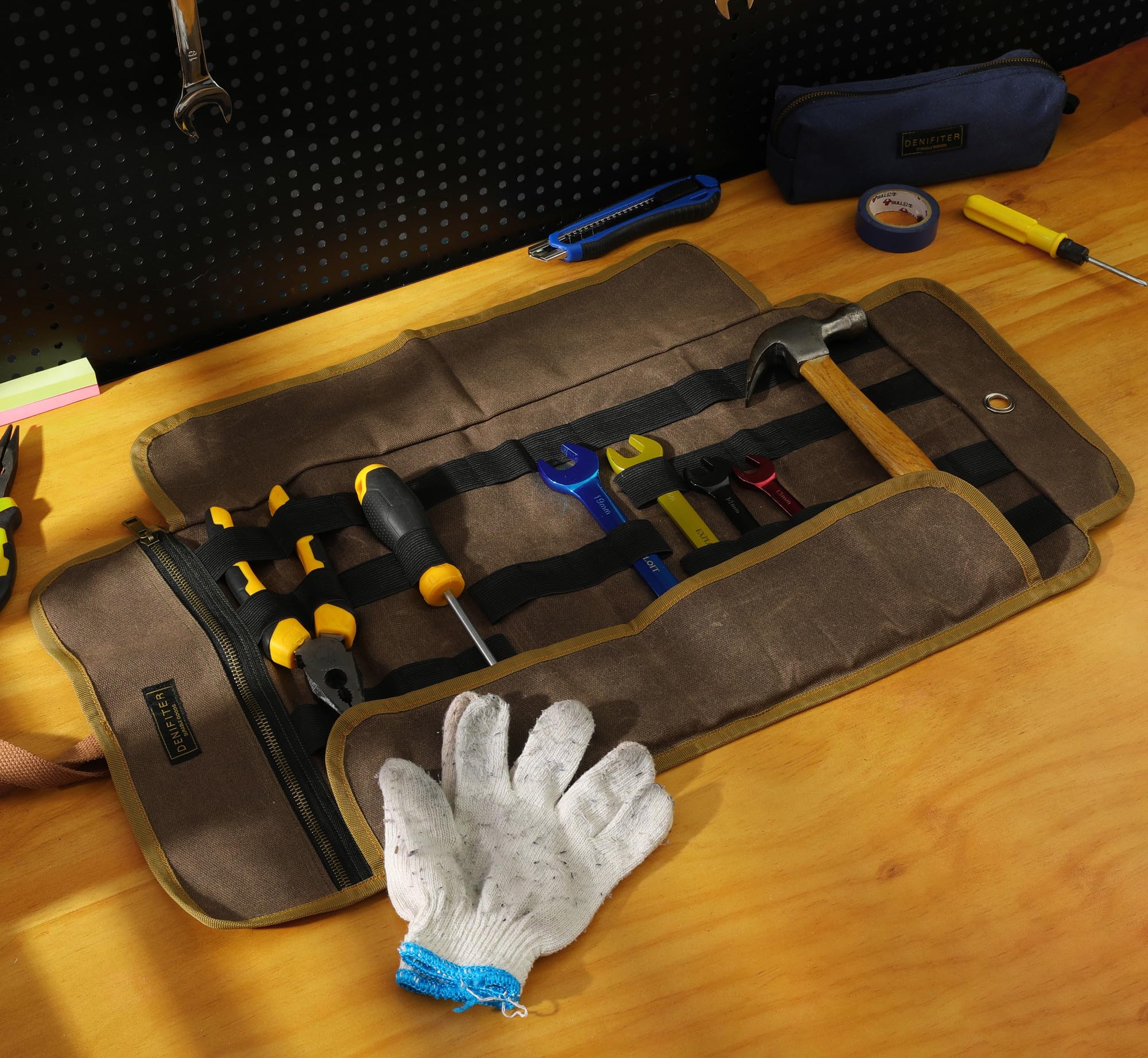 Denifiter Heavy Duty 16OZ Waxed Canvas Tool Bag with Straps and Zipper Compartment for Wrenches and Tools in Grey - View 5 of 6