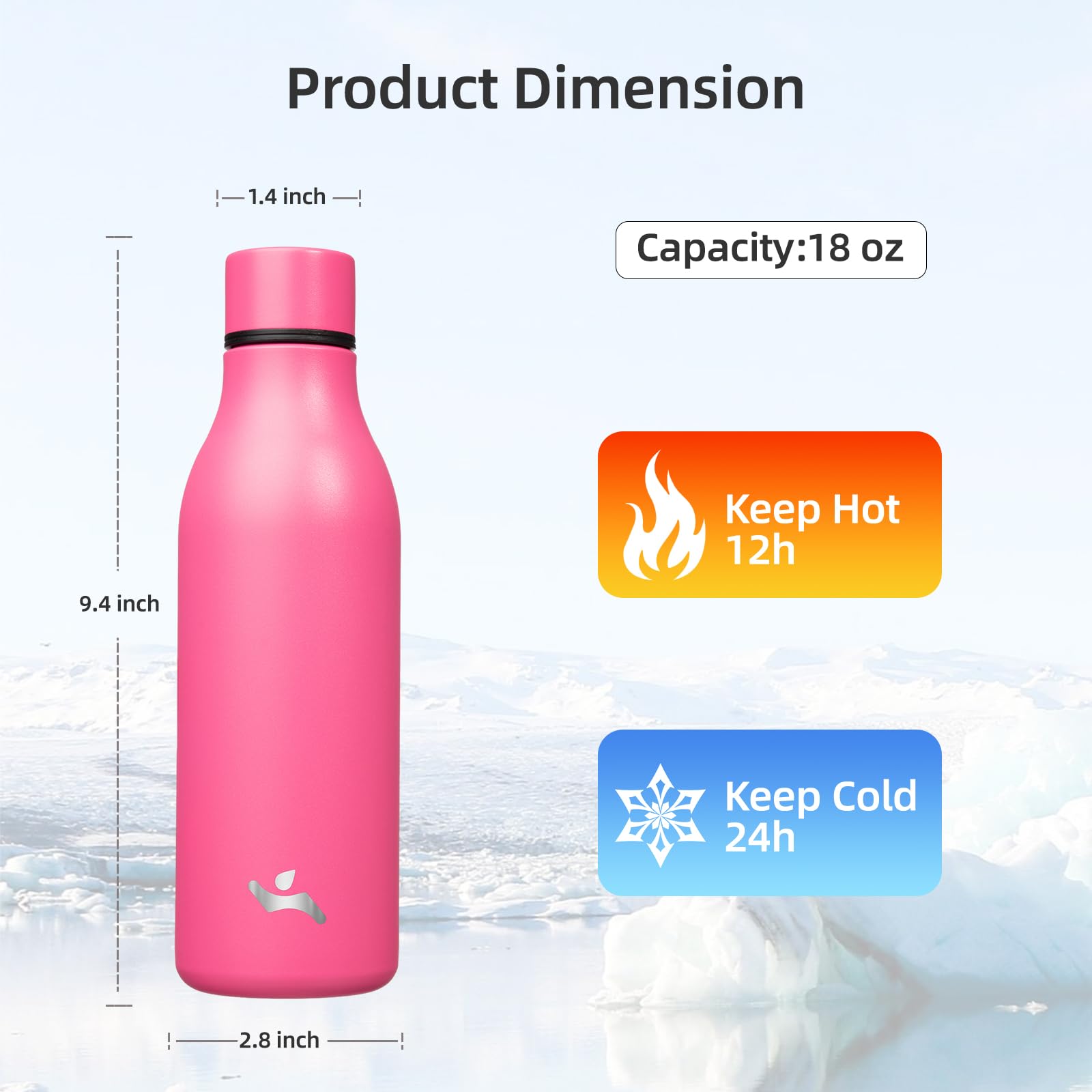 Konokyo Konokyo 18 oz Insulated Water Bottle with Strap Double Wall Stainless Steel Vacuum Flask Pink - View 2 of 7
