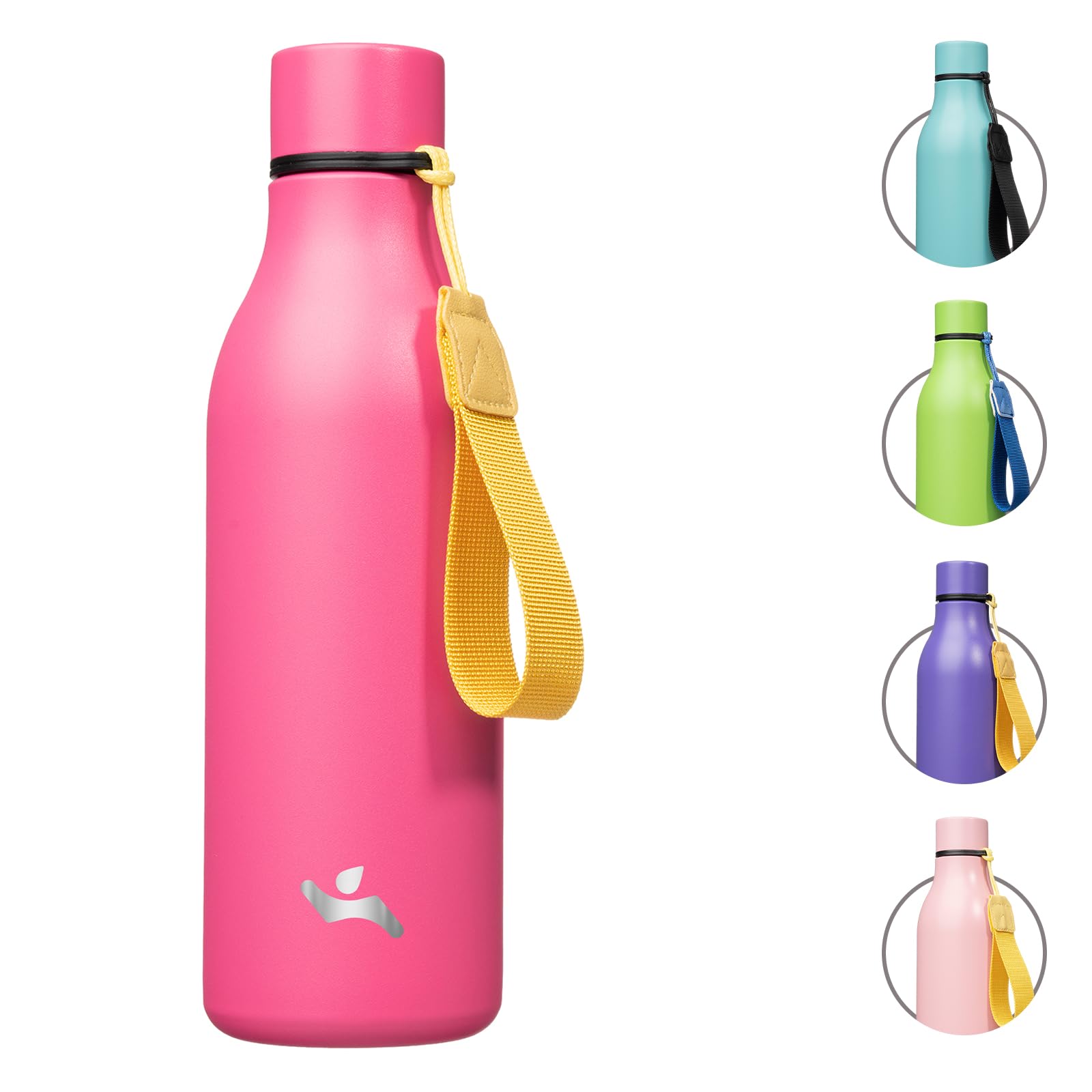 Konokyo Konokyo 18 oz Insulated Water Bottle with Strap Double Wall Stainless Steel Vacuum Flask Pink