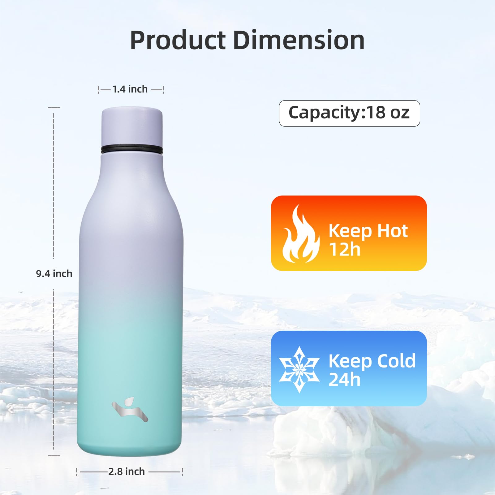 Konokyo Konokyo Insulated Water Bottle 18 oz Double Wall Stainless Steel Vacuum Flask with Strap for Hot and Cold Drinks - View 2 of 7