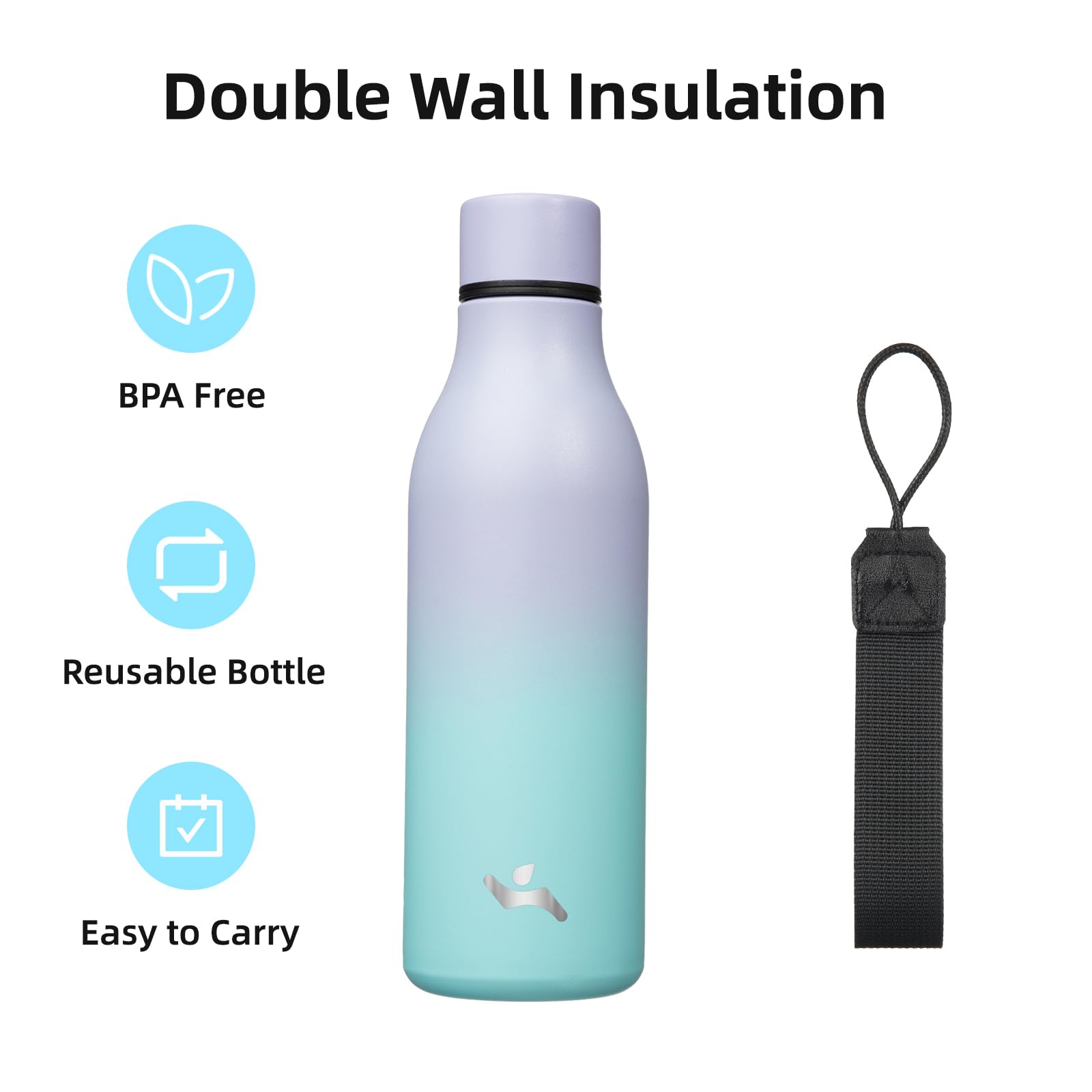 Konokyo Konokyo Insulated Water Bottle 18 oz Double Wall Stainless Steel Vacuum Flask with Strap for Hot and Cold Drinks - View 3 of 7