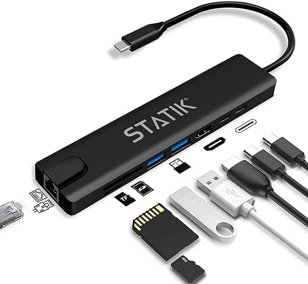 Statik STATIK UltraHub 8-in-1 USB C Hub: Multiport Adapter with 4K HDMI, Ethernet, SD/TF Reader & More