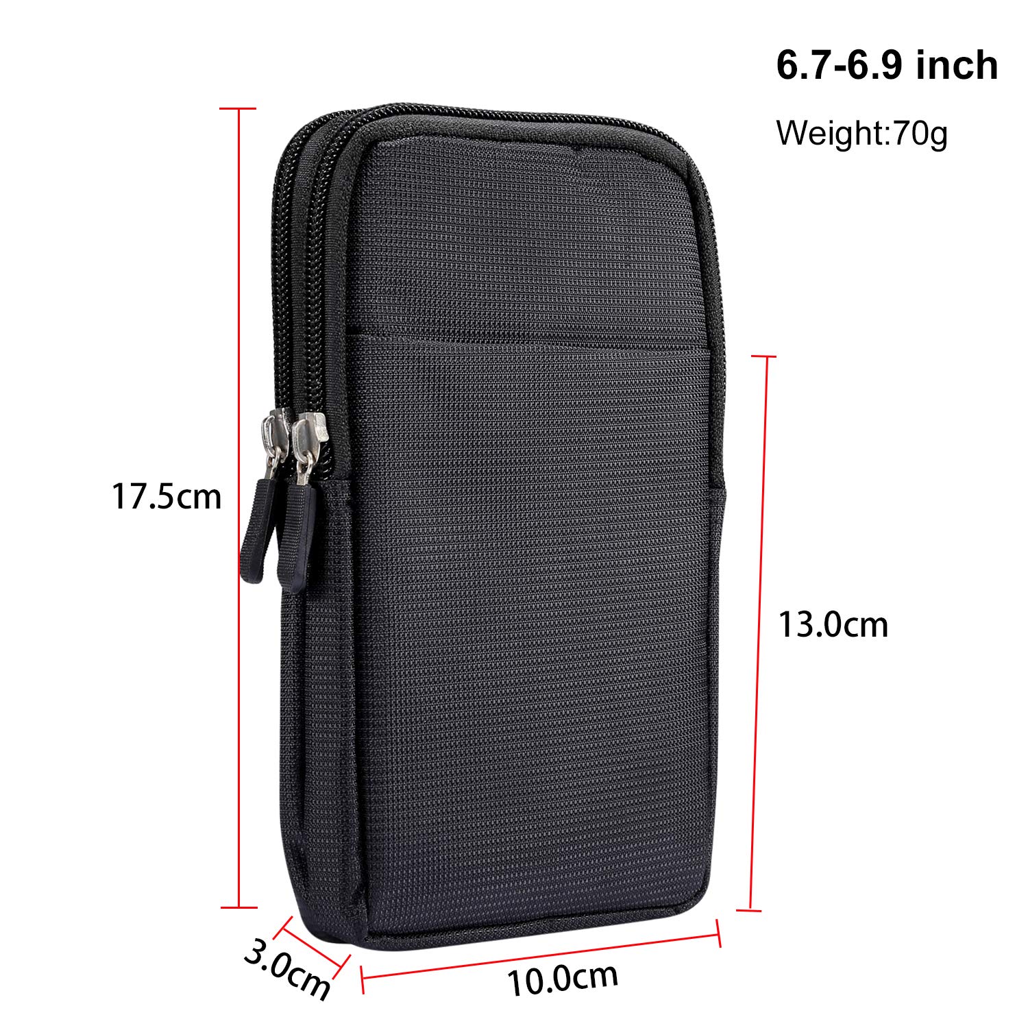Multifunction Dual Phone Holster Men, Nylon Cell Phone Case Holder Mens Belt Pouch Loop Clip, Smartphone Belt Wallet Purse 2 Zipper Pockets - View 3 of 9