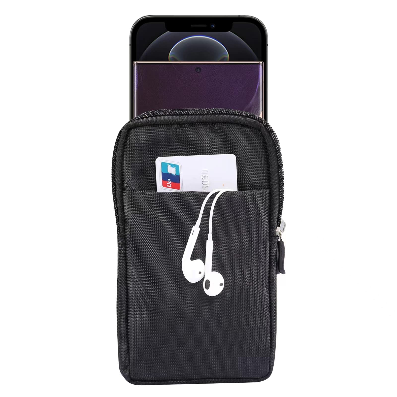 Multifunction Dual Phone Holster Men, Nylon Cell Phone Case Holder Mens Belt Pouch Loop Clip, Smartphone Belt Wallet Purse 2 Zipper Pockets - View 4 of 9