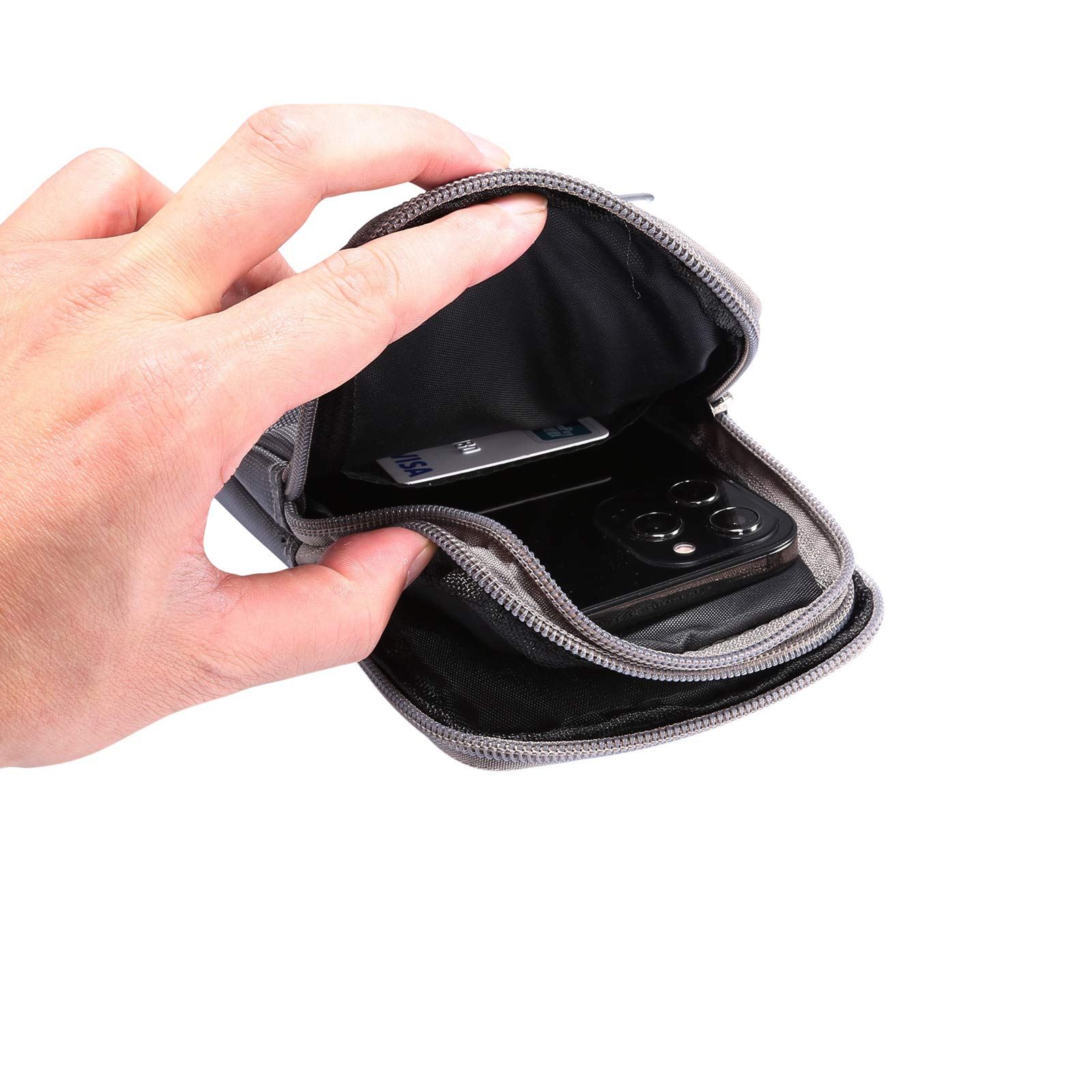 Multifunction Dual Phone Holster Men, Nylon Cell Phone Case Holder Mens Belt Pouch Loop Clip, Smartphone Belt Wallet Purse 2 Zipper Pockets - View 6 of 9