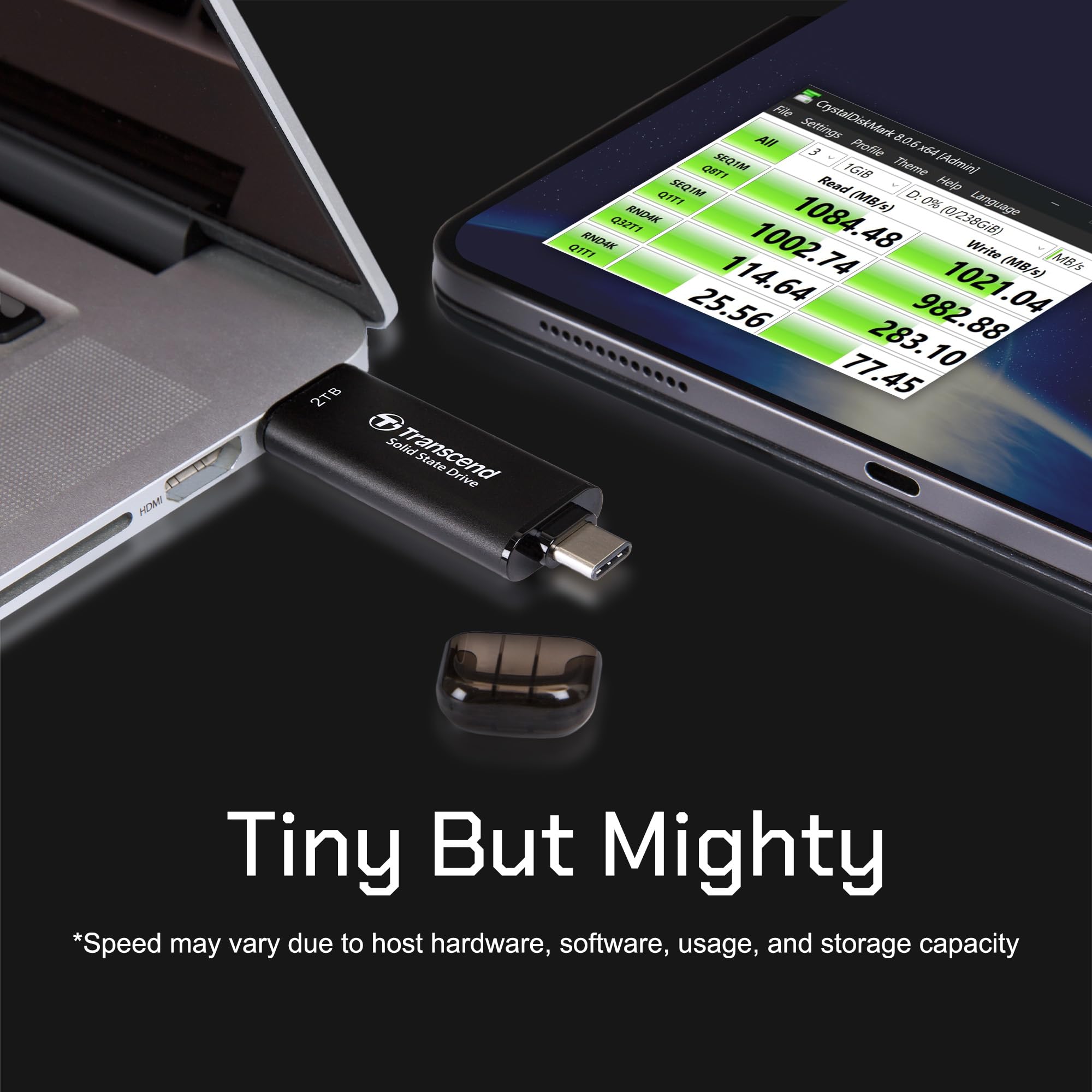 Transcend Transcend 256GB External SSD USB 3.2 Gen2 Portable Drive Up to 1050 MB/s for iPhone iPad Android Car Audio System Sentry Mode Black - View 3 of 7